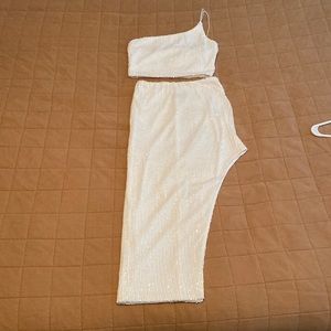 Two piece- one shoulder sequined dress